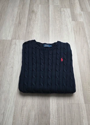 Pull torsadé Ralph Lauren femme / bleu marine / logo rouge / taille XS / col rond, marque: Ralph Lauren, état: Très bon état, taille: XS / 34 / 6, 42,00 €, 44,80 € Protection acheteurs incluse