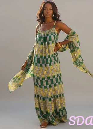 Chic robe longue en satin de soie avec son foulard motifs africains, brand: Africa, condizioni: Ottime, taglia: M / IT 42 / EU 38, €55.00, €58.45 include la Protezione acquisti Pro