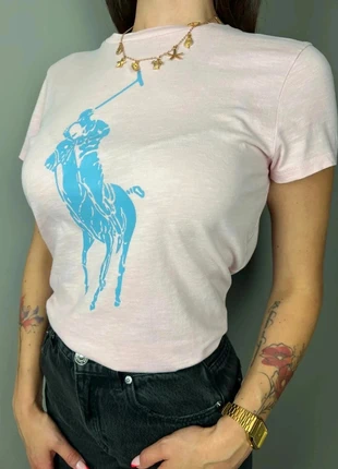 T-shirt Ralph Lauren rose imprimé bleu - S femme - coton HTRLF26, brand: Ralph Lauren, condizioni: Ottime, taglia: S / IT 40 / EU 36, €10.00, €11.20 include la Protezione acquisti Pro