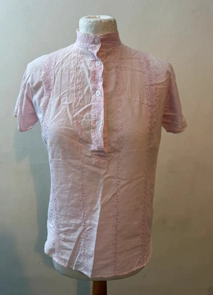 Anslip Pink Victorian Lace Detail High Neck Short Sleeve Blouse Cottagecore Romantic – UK 12, brand: a slip, condition: Very good, size: M / UK 12-14, £13.00, £14.35 includes Buyer Protection