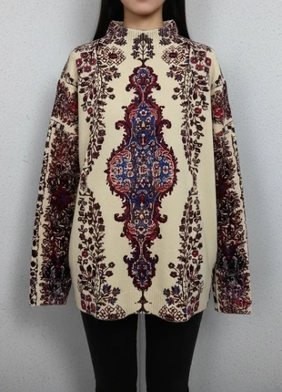 Pull en maille beige col semi-montant, motif baroque/tapisserie, marque: friperie, état: Très bon état, taille: M / 38 / 10, 44,90 €, 47,85 € Protection acheteurs incluse