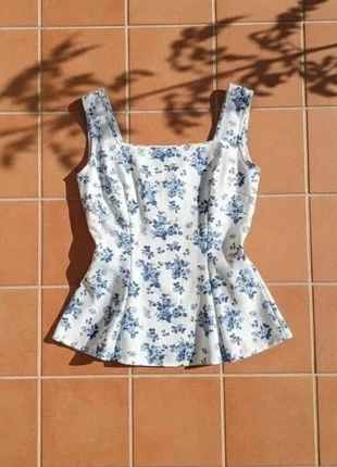 Top fleuri blanc et bleu, sans manches, taille S, chic rétro féminin, brand: eloria, condition: Very good, size: S / 36 / 8, €27.99, €30.09 includes Buyer Protection Pro