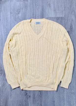 Maglione lana vintage Benetton giallo trecce – Collo a V, marca: United Colors of Benetton, estado: Muy bueno, tamaño: L, 20,00 €, 21,70 € Protección al comprador incluida