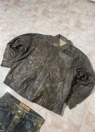 Leather bomber jacket, made in Italy, camouflage style, aviator crop top gun style, Y2K 80s., marque: Vintage Dressing, état: Très bon état, taille: L, 49,99 €, 53,19 € Protection acheteurs incluse
