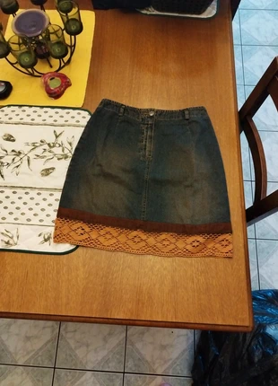 Mini jupe bleu marron jeans denim dentelle S/36 46 cm vintage 100% coton lace skirt y2k 2000s, marque: Foreigner, état: Très bon état, taille: S / 36 / 8, 10,00 €, 11,20 € Protection acheteurs incluse