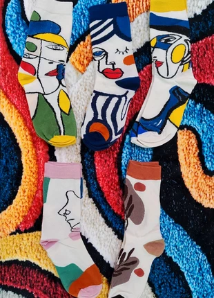 🎨 Lot 5 chaussettes arty neuves – visages abstraits colorés., condition: New without tags, size: M | 39–42, €8.50, €9.63 includes Buyer Protection