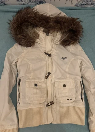 vintage y2k superdry faux fur lined hooded bomber white jacket, brand: Superdry, condition: New without tags, size: 8 / M, $28.00, $30.10 includes Buyer Protection