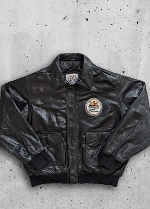 Bomber Flight Leather Jacket Black Brown Workwear Old Money Cropped Top Gun Aviator Y2K Italy, marque: Vintage Dressing, état: Très bon état, taille: XL, 34,00 €, 36,40 € Protection acheteurs incluse