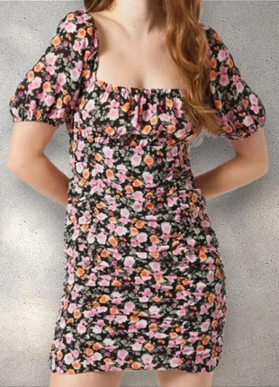 Miss Selfridge Pink Black Orange Floral Rouched occasion event dress 8, brand: Miss Selfridge, condition: New with tags, size: M / UK 12-14, £10.00, £11.20 includes Buyer Protection