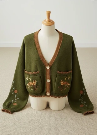 Cardigan Vert Automnal Femme – Taille S avec Broderie Fleur Chic et Décontracté, condizioni: Ottime, taglia: S / IT 40 / EU 36, €49.99, €53.19 include la Protezione acquisti