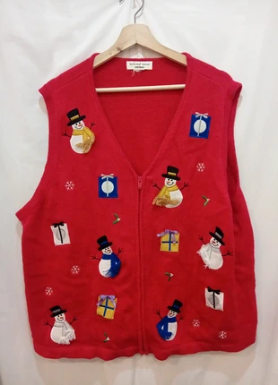 Vintage Bechamel Christmas zip up Gilet – Red Snowman & Present Fun Quirky Party Vest size 16/18, brand: vintage christmas vest, condition: Very good, size: XXL / 16, £18.99, £20.64 includes Buyer Protection