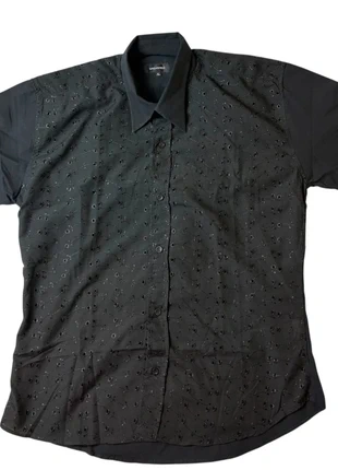 Springfield chemise noire brodée homme XL manches courtes soirée casual chic coton, marque: Springfield, état: Très bon état, taille: XL, 15,00 €, 16,45 € Protection acheteurs incluse