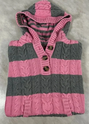 Tommy Hilfiger pull à capuche rayé rose gris – col boutonné vintage preppy (8 ans) Code 049N, marque: Tommy Hilfiger, état: Très bon état, taille: 8 ans / 128 cm, 22,00 €, 23,80 € Protection acheteurs (Pro) incluse