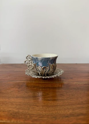 Blue Marble Turkish Coffee Cup Set with Silver Filigree Holder, condition: New without tags, £6.00, £7.00 includes Buyer Protection Pro