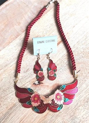 Ancienne parure cloisonnée fleur et papillon vintage rétro année 70-80, brand: Vintage Dressing, condition: Very good, €12.00, €13.30 includes Buyer Protection Pro