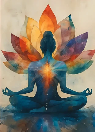 Poster d'une femme assise en lotus couleur des chakras, état: Très bon état, 5,00 €, 5,95 € Protection acheteurs incluse