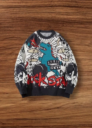 Pull Vintage Y2K Motifs Dinosaures Noir & Blanc Taille S - Américain Old School USA 90s Streetwear, marke: Aesthetic, zustand: Sehr gut, größe: S, 54,90 €, 58,35 € inklusive Vinted-Käuferschutz