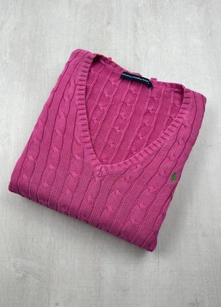 Pull col V torsadé Ralph Lauren Sport rose fuchsia logo vert femme XL coton preppy, marca: Ralph Lauren, estado: Muito bom, tamanho: XL / 42 / 14, €40.00, €42.70 inclui Proteção do Comprador Pro