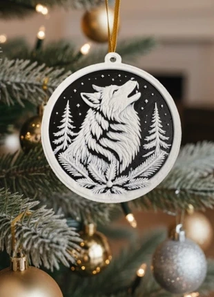 Wolf Christmas Ornament – 3D Layered Winter Forest Decoration, marca: Ideal, estado: Novo sem etiquetas, €3.50, €4.38 inclui Proteção do Comprador