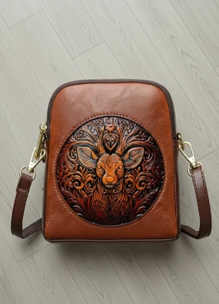 Vintage Sacoche Bandoulière Cuir Gaufré Marron Tête de Cerf Rétro, brand: Vintage Dressing, condition: Very good, €40.00, €42.70 includes Buyer Protection