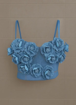 Corset bleu orné de fleurs en relief, brand: LOOK, condition: Very good, size: S / 36 / 8, €49.00, €52.15 includes Buyer Protection
