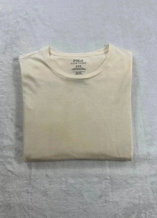 T-shirt manches courtes col rond uni Ralph Lauren - Taille M Homme - Blanc crème logo noir, brand: Ralph Lauren, condition: Good, size: M, €5.00, €5.95 includes Buyer Protection