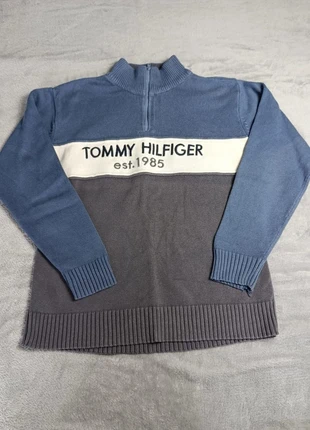 pull/ sweat 1/4 zip demi zip Tommy Hilfiger bleu gris logo brodé est 1985 taille L homme pu21, marque: Tommy Hilfiger, état: Très bon état, taille: L, 45,00 €, 47,95 € Protection acheteurs (Pro) incluse