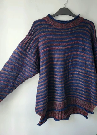Vintage 90s/00s navy & multicoloured striped detail oversized knit jumper, size 10-12, brand: Vintage Dressing, condition: Very good, size: M / 10, £17.00, £18.55 includes Buyer Protection
