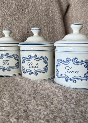 Trio de pots en céramique Thé, Café, Sucre style vintage français, marque: Style MDCC, état: Très bon état, 19,00 €, 20,65 € Protection acheteurs incluse
