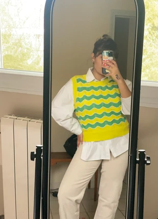 Sur-pull en maille rayé vert – Promod – Taille M (convient S), merk: Promod, staat: Heel goed, maat: M / 38 / 10, € 5,00, € 5,95 inclusief Kopersbescherming