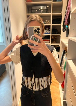 Gilet con frange in pura lana vergine, marque: Vintage Dressing, état: Très bon état, taille: S / 36 / 8, 7,00 €, 8,05 € Protection acheteurs incluse