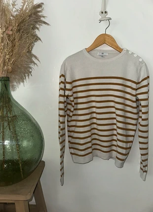 Pull marinière rayé écru / marron - La redoute collection - Taille M, merk: La Redoute, staat: Heel goed, maat: M / 38 / 10, € 5,00, € 5,95 inclusief Kopersbescherming