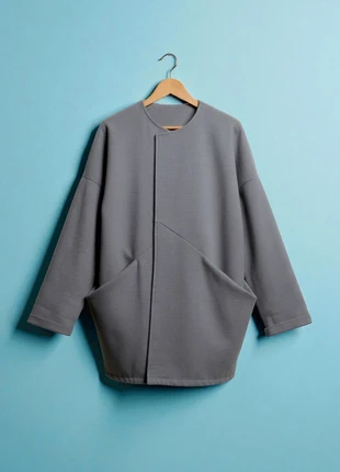 Mrs. Huegel – Premium & Elegant Wool & 15% Cashmere Grey Coat with Pocket – S 👜👠, marque: Frau Huegel, état: Bon état, taille: S / 36 / 8, 49,90 €, 53,10 € Protection acheteurs incluse