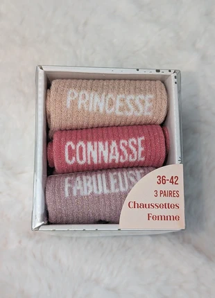 Coffret 3 Paires de Chaussettes Paillettes Princesse Connasse Fabuleuse à offrir Neuf STC Cadeau, marque: STC, état: Neuf avec étiquette, taille: M | 39–42, 12,90 €, 14,25 € Protection acheteurs (Pro) incluse
