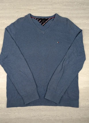 Tommy Hilfiger Pull Bleu L – Col V Cotton Cashmere, Basique Chic & Confort - Sweater Homme, marque: Tommy Hilfiger, état: Très bon état, taille: L, 20,00 €, 21,70 € Protection acheteurs incluse