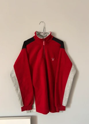 90s Vintage Red Sweater Mountain Zip 3/4 Green Leaves, marca: Vintage Dressing, estado: Muito bom, tamanho: XL, €18.00, €19.60 inclui Proteção do Comprador