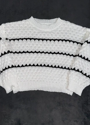 Pull d’hiver blanc à rayures noir, marque: Shein, état: Neuf sans étiquette, taille: M / 38 / 10, 5,00 €, 5,95 € Protection acheteurs incluse