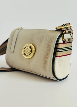 Gold Emblem Barrel Crossbody Bag – White with Bold Stripe Strap, brand: NO LABEL, condition: New without tags, £26.00, £28.00 includes Buyer Protection Pro