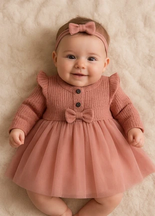 Magnifique Robe bébé fille 3 à 6 mois – Vieux rose, bi-matière, brand: Shein, condition: New without tags, size: 3-6 months / 62 cm, €6.00, €7.00 includes Buyer Protection