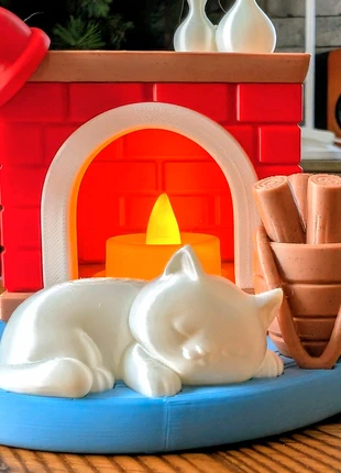 Décoration de Noël Lumineuse 3D - Cheminée, Chat Endormi & LED Incluse, marque: RECREAJU, état: Neuf avec étiquette, 16,00 €, 17,50 € Protection acheteurs (Pro) incluse