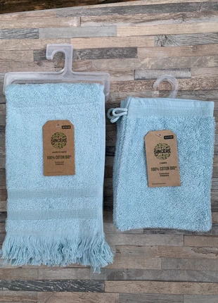 2 Serviettes Invités + 4 Gants Bleu Ciel Coton Sincère, marque: Sincere, état: Neuf avec étiquette, 12,00 €, 13,30 € Protection acheteurs incluse