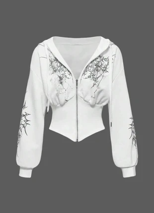 Pull sweat zip blanc avec dessin style gotique, marque: Aesthetic, état: Neuf sans étiquette, taille: S / 36 / 8, 37,00 €, 39,55 € Protection acheteurs incluse