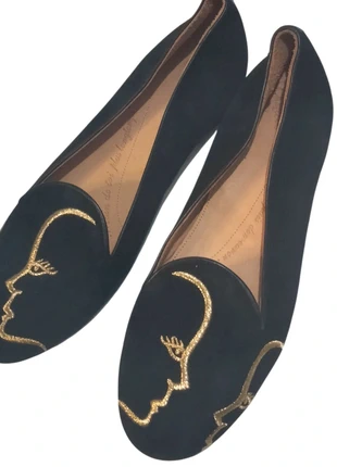 Slippers Chatelles 38.5/39 Matteo en cuir velours noir métal or doré, marca: Chatelles, estado: Novo sem etiquetas, tamanho: 38.5, €100.00, €105.70 inclui Proteção do Comprador