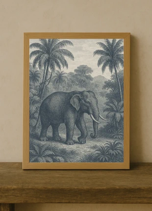 Affiche A4 - Thème gravure jungle animaux sauvage noir et blanc éléphant côté, brand: HandyPixel, condition: Very good, €7.00, €8.05 includes Buyer Protection Pro
