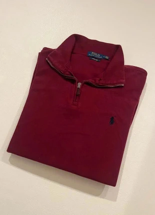 Pull 1/4 Zip Col Camionneur Ralph Lauren – Rouge Bordeaux– Logo Cavalier – Taille M - SKU 106, marca: Ralph Lauren, estado: Muito bom, tamanho: M, €55.00, €58.45 inclui Proteção do Comprador Pro
