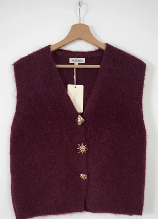 Gilet sans manches Bordeaux/Prune boutons bijoux dorés  - T.U, merk: Boutique Parisienne, staat: Heel goed, maat: M / 38 / 10, € 36,00, € 38,50 inclusief Kopersbescherming Pro