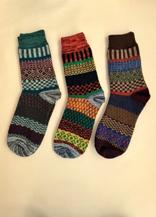 Lot 3 paires chaussettes épaisse laine mélangée style vintage Nordic pattern wool socks, marque: style Vintage, état: Très bon état, taille: M | 39–42, 15,00 €, 16,45 € Protection acheteurs incluse
