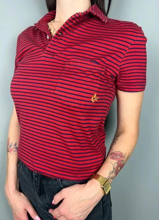 Polo Polo Ralph Lauren rouge rayures marine brodé - XS femme - coton HTRLF242, brand: Ralph Lauren, condizioni: Ottime, taglia: XS / IT 38 / EU 34, €5.00, €5.95 include la Protezione acquisti Pro