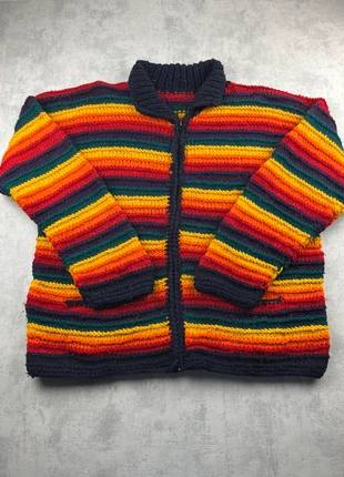 Gilet cardigan en laine vintage noir orange jaune rayé / Gilet épais fait main - XL, marke: Vintage Dressing, zustand: Sehr gut, größe: XL / 42 / 14, 28,00 €, 30,10 € beinhaltet Vinted-Käuferschutz Pro