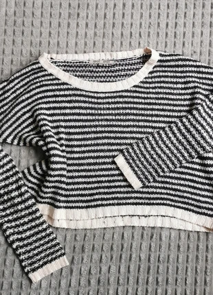 Top noir et blanc grosse maille rayée pull manches longues, marque: Vintage Dressing, état: Très bon état, taille: XL / 42 / 14, 8,00 €, 9,10 € Protection acheteurs incluse